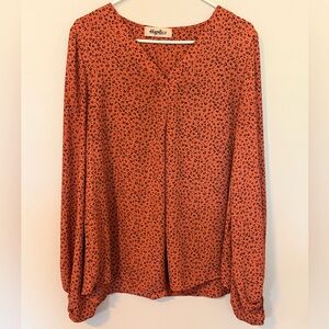 Haptics by Holly Harper Burnt Orange Leopard Print V-Neck Blouse